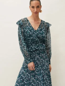 Shirts & Blouses^Phase Eight Lola Floral Blouse Petrol
