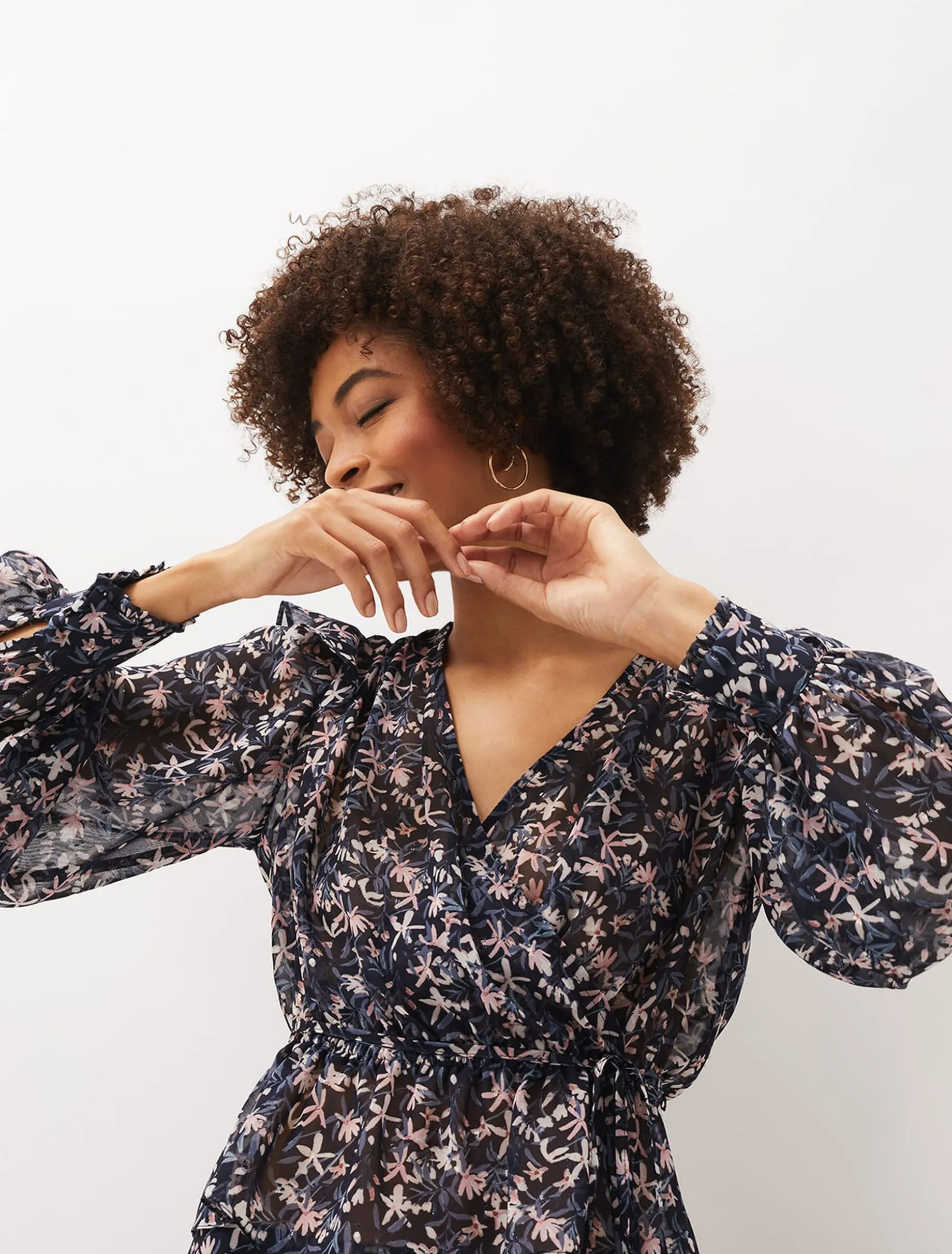 Shirts & Blouses^Phase Eight Lola Floral Co-Ord Blouse Navy/Pink