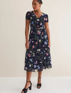 Dresses^Phase Eight Lola Floral Tiered Midi Dress Navy/Multi