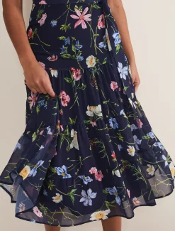 Dresses^Phase Eight Lola Floral Tiered Midi Dress Navy/Multi