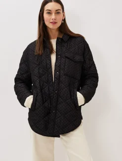 Coats^Phase Eight Lola Quilted Polka Dot Coat Black