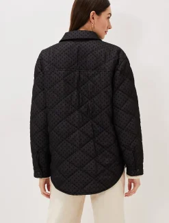Coats^Phase Eight Lola Quilted Polka Dot Coat Black