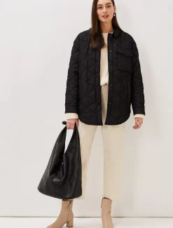 Coats^Phase Eight Lola Quilted Polka Dot Coat Black