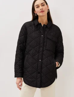 Coats^Phase Eight Lola Quilted Polka Dot Coat Black