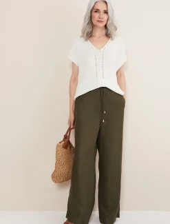 Trousers & Shorts^Phase Eight Lolita Drawstring Linen Trouser Khaki
