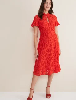 Dresses^Phase Eight Lulu Lace Midi Dress Fire