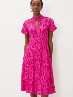 Dresses^Phase Eight Lulu Lace Midi Dress Magenta Pink