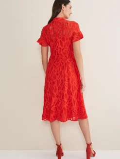 Dresses^Phase Eight Lulu Lace Midi Dress Fire