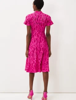 Dresses^Phase Eight Lulu Lace Midi Dress Magenta Pink