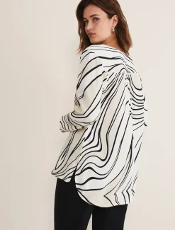 Shirts & Blouses^Phase Eight Macie Zip Blouse Black/Cream