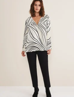 Shirts & Blouses^Phase Eight Macie Zip Blouse Black/Cream