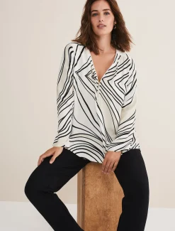 Shirts & Blouses^Phase Eight Macie Zip Blouse Black/Cream