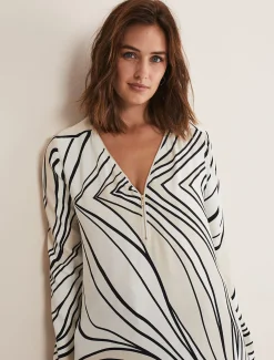 Shirts & Blouses^Phase Eight Macie Zip Blouse Black/Cream