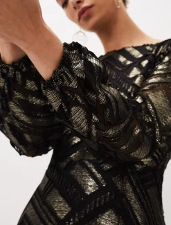 Dresses^Phase Eight Madeliene Chevron Maxi Dress Black/Gold