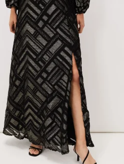 Dresses^Phase Eight Madeliene Chevron Maxi Dress Black/Gold
