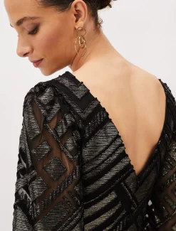 Dresses^Phase Eight Madeliene Chevron Maxi Dress Black/Gold