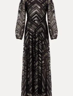 Dresses^Phase Eight Madeliene Chevron Maxi Dress Black/Gold
