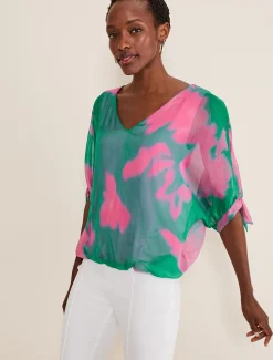 Shirts & Blouses^Phase Eight Madison Silk Blouse Green/Pink