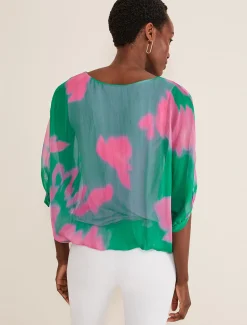 Shirts & Blouses^Phase Eight Madison Silk Blouse Green/Pink