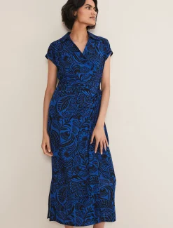 Dresses^Phase Eight Mara Abstract Print Wrap Dress Blue/Black