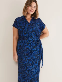 Dresses^Phase Eight Mara Abstract Print Wrap Dress Blue/Black