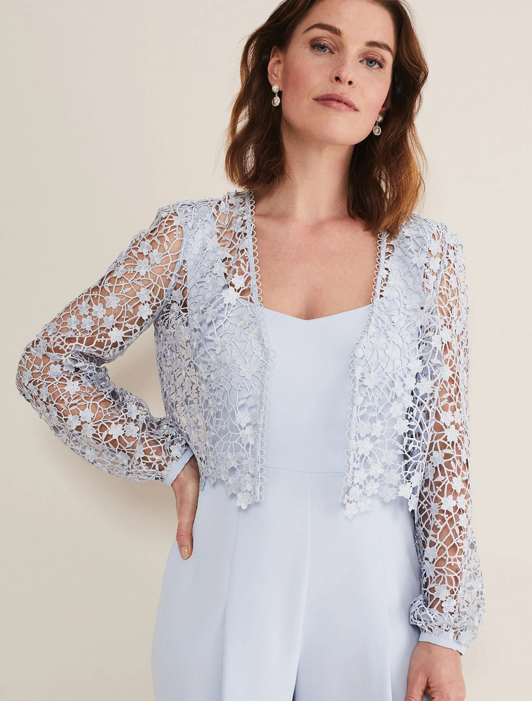 Dresses^Phase Eight Mariposa Lace Jumpsuit Cornflower