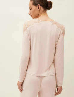 Pyjamas^Phase Eight Marlie Lace Long Sleeved Pyjama Top Soft Pink