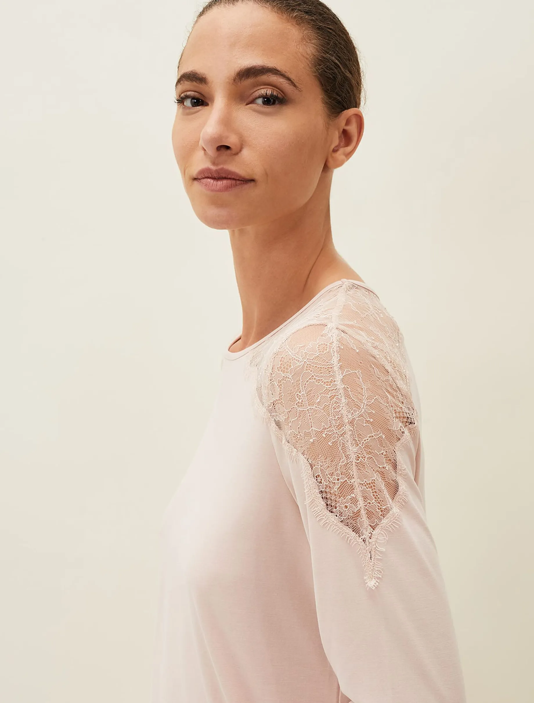 Pyjamas^Phase Eight Marlie Lace Long Sleeved Pyjama Top Soft Pink