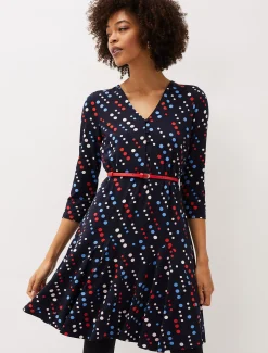 Dresses^Phase Eight Marya Spot Jersey Dress Navy/Multi