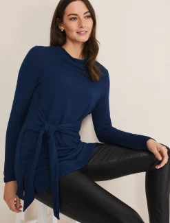 Tops & T-Shirts^Phase Eight Maya Tie Front Longline Top Teal