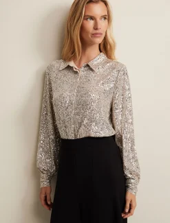 Shirts & Blouses^Phase Eight Medora Sequin Shirt Oyster
