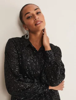 Shirts & Blouses^Phase Eight Medora Sequin Shirt Black
