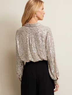 Shirts & Blouses^Phase Eight Medora Sequin Shirt Oyster