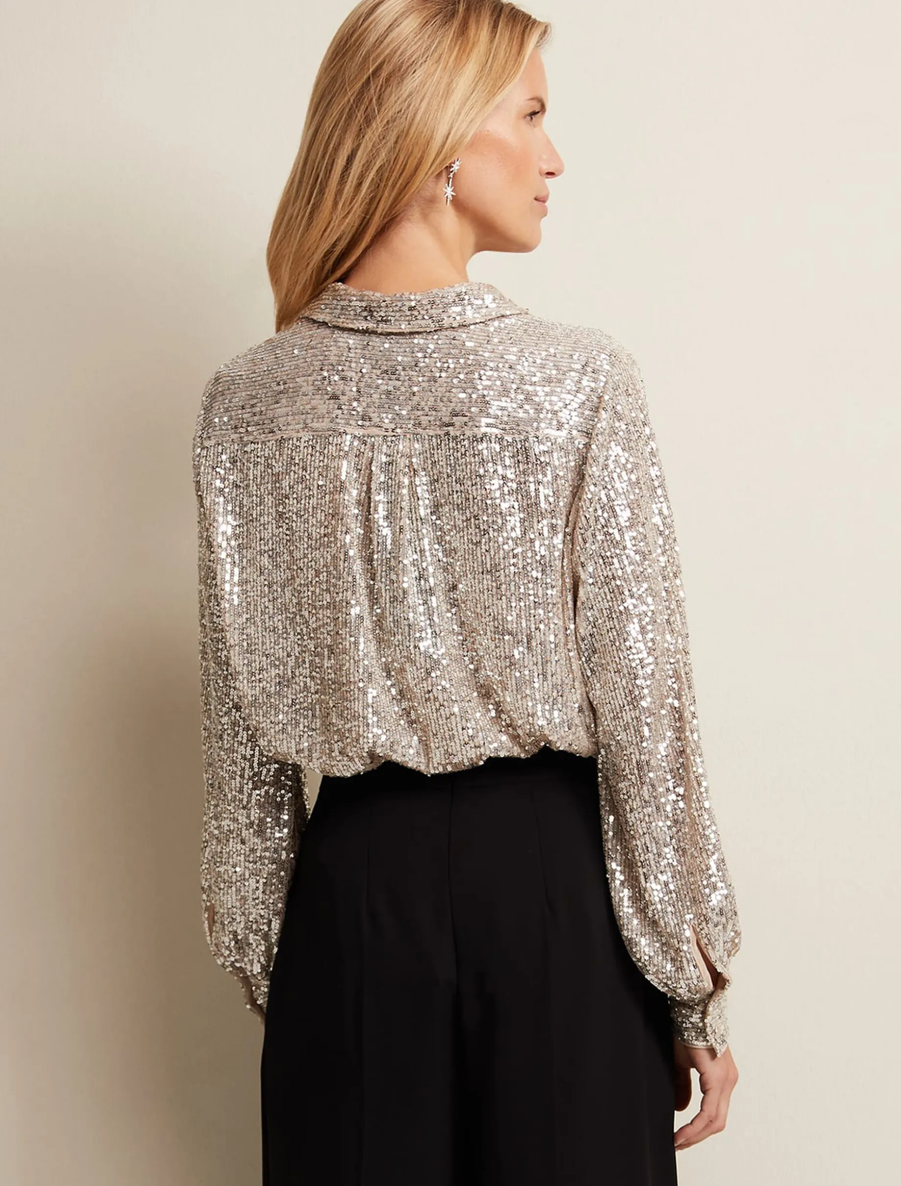 Shirts & Blouses^Phase Eight Medora Sequin Shirt Oyster