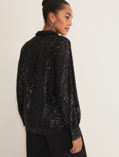 Shirts & Blouses^Phase Eight Medora Sequin Shirt Black