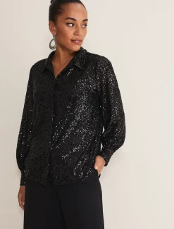 Shirts & Blouses^Phase Eight Medora Sequin Shirt Black