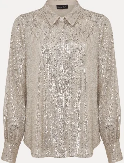 Shirts & Blouses^Phase Eight Medora Sequin Shirt Oyster