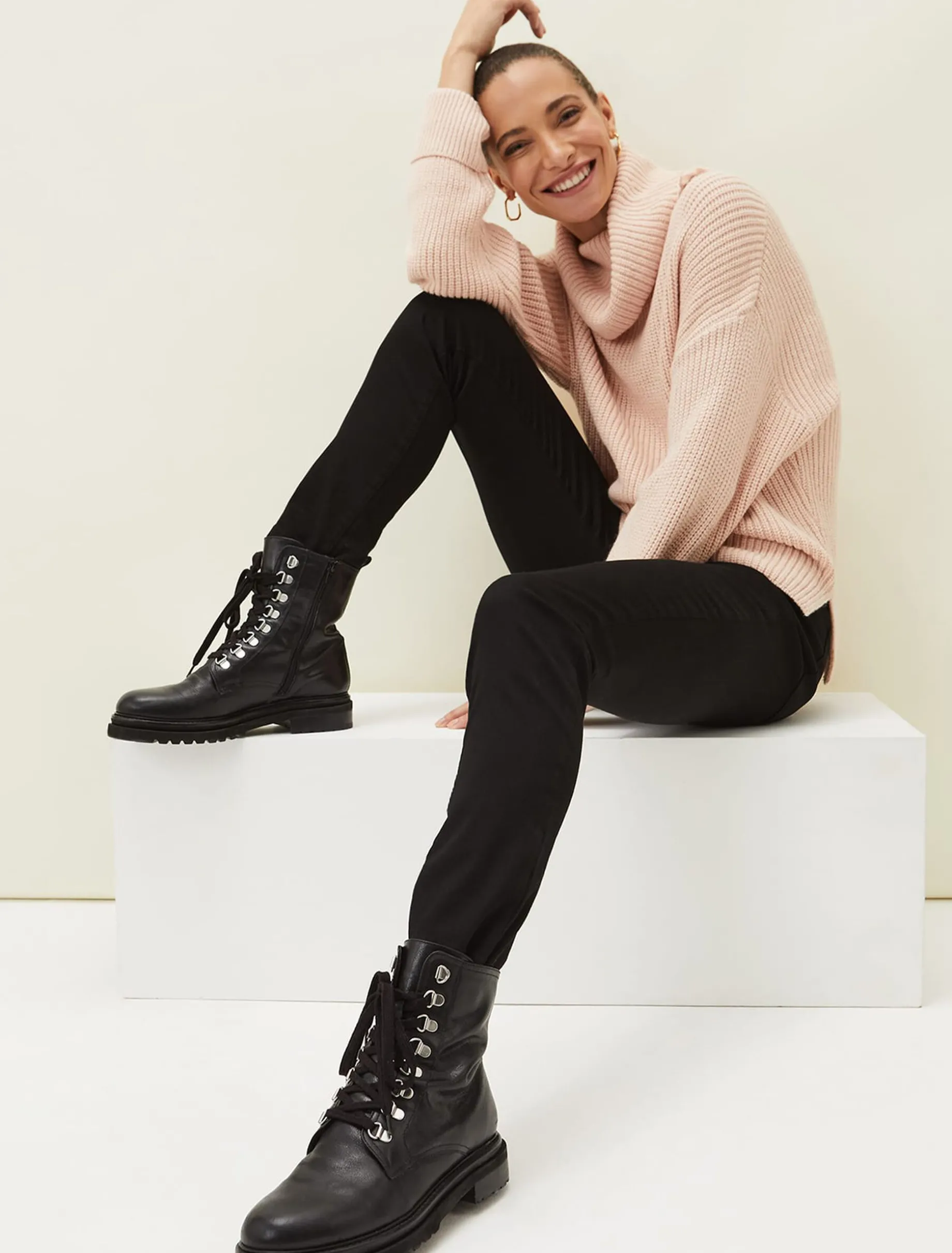 Boots^Phase Eight Meladie Leather Lace Up Ankle Boots Black