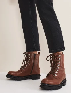 Boots^Phase Eight Meladie Leather Lace Up Boot Brown