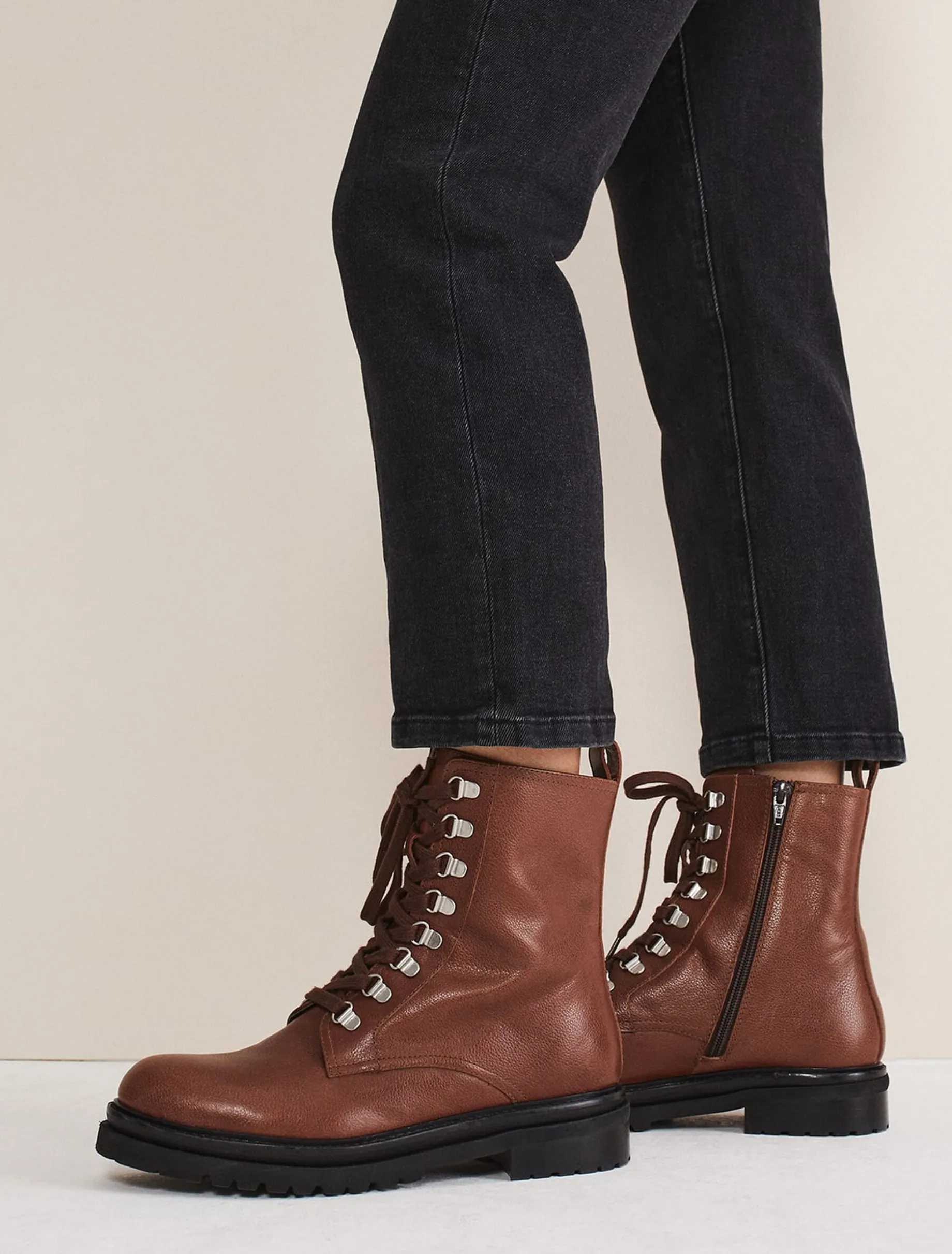 Boots^Phase Eight Meladie Leather Lace Up Boot Brown