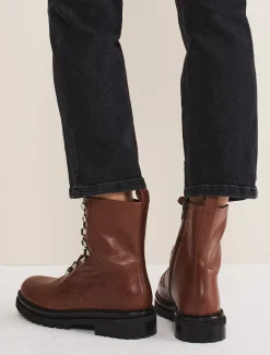Boots^Phase Eight Meladie Leather Lace Up Boot Brown