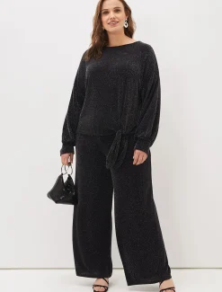 Trousers & Shorts^Phase Eight Mell Shimmer Lurex Co-Ord Trousers Black/Silver