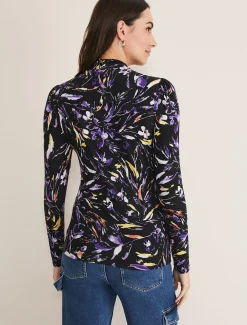 Tops & T-Shirts^Phase Eight Mellanie Jersey Floral High Neck Top Black