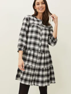 Dresses^Phase Eight Meriah Check Swing Dress Black/Ivory