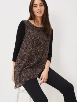 Tops & T-Shirts^Phase Eight Mika Printed Penele Top Black/Camel