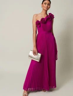 Dresses^Phase Eight Minnie One Shoulder Pleated Maxi Dress Magenta
