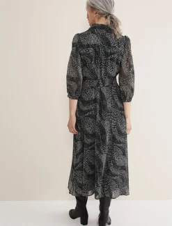Dresses^Phase Eight Miriam Chiffon Shirt Midi Dress Black/Ivory