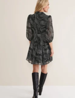 Dresses^Phase Eight Miriam Chiffon Shirt Mini Dress Black/Ivory