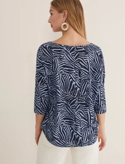 Tops & T-Shirts^Phase Eight Moire Zebra Linen Top Blue