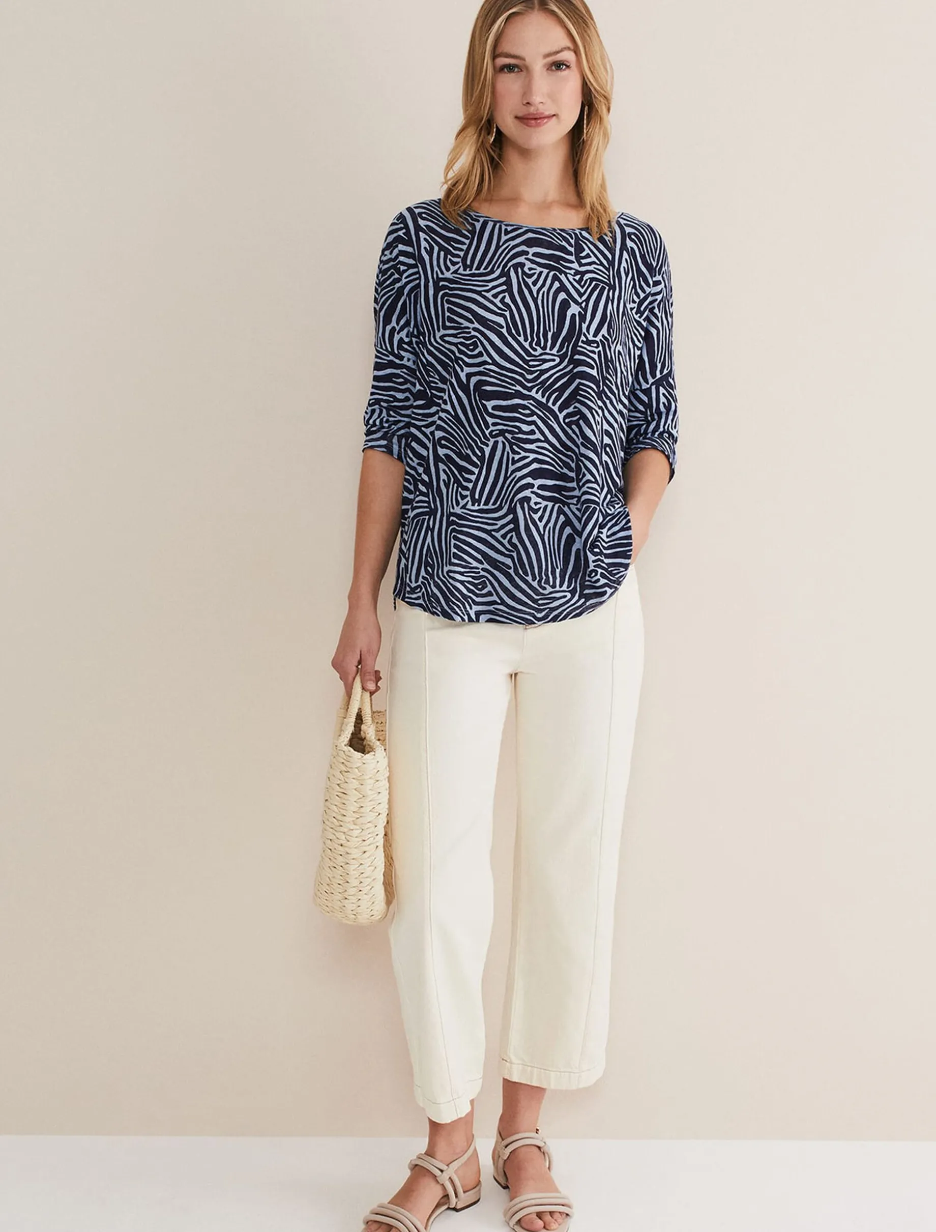 Tops & T-Shirts^Phase Eight Moire Zebra Linen Top Blue